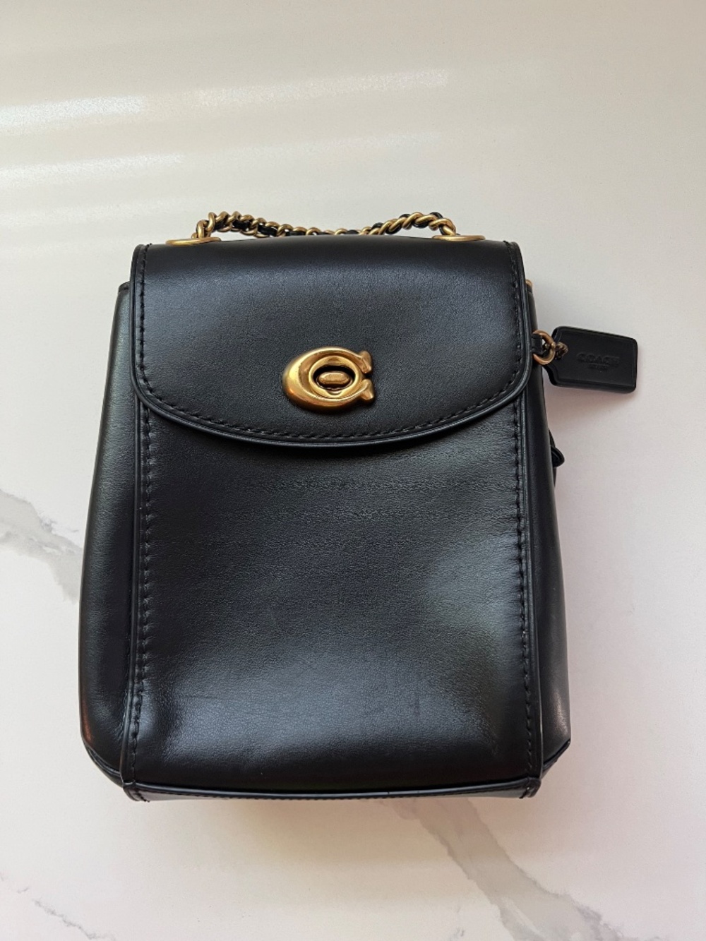 Coach Black Parker Leather Backpack Crossbody Bag Gold Chain Strap - Picture 12 of 12